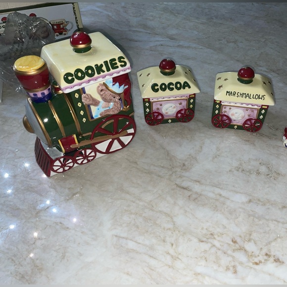 VTG Christmas Bear Train Cookie Jar Cocoa Cart Marshmallow Car - Picture 9 of 14